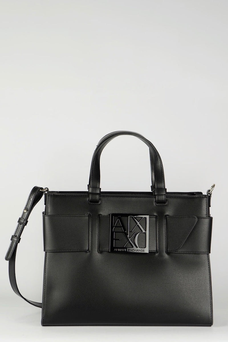 Armani Exchange Tote bag con fibbia vista frontale variante colore nero