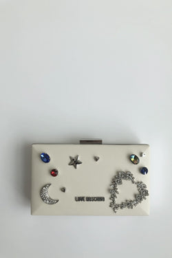 Love Moschino Clutch con borchie vista frontale variante colore bianco