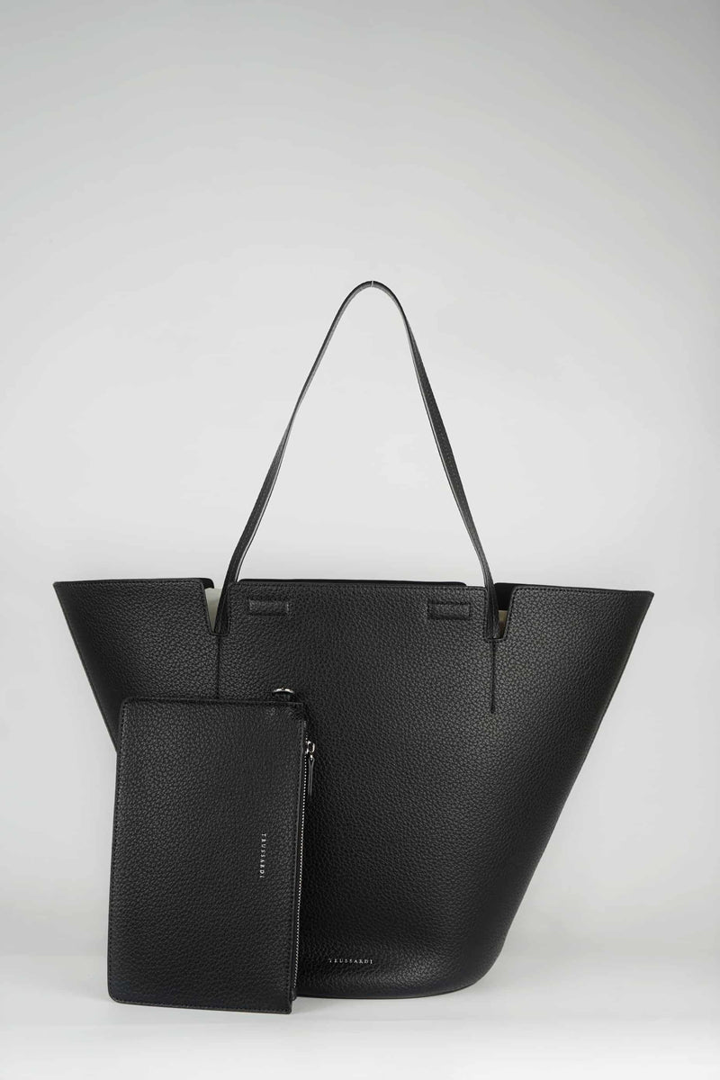 Trussardi Shopping Bag Onyx frontale con pochette visibile