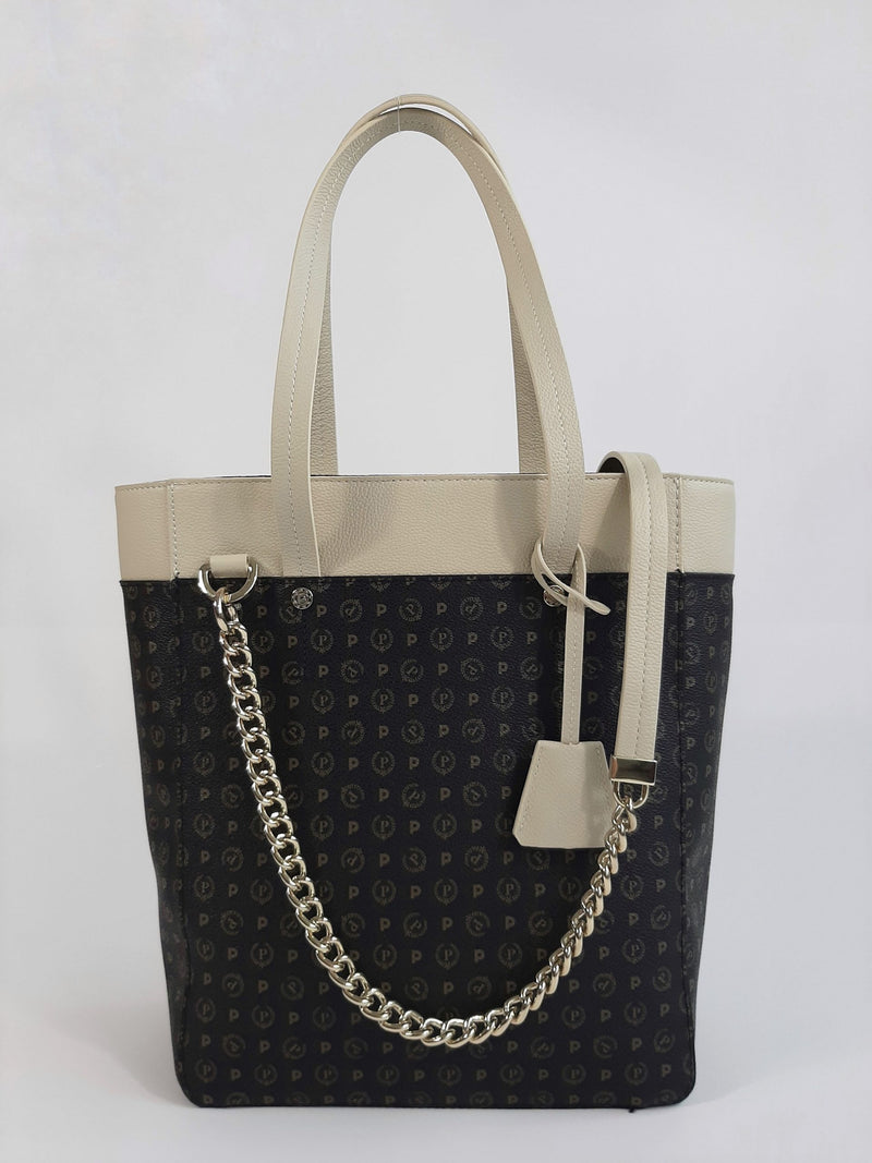 Pollini Shopping bag con monogram vista frontale con tracolla sollevata