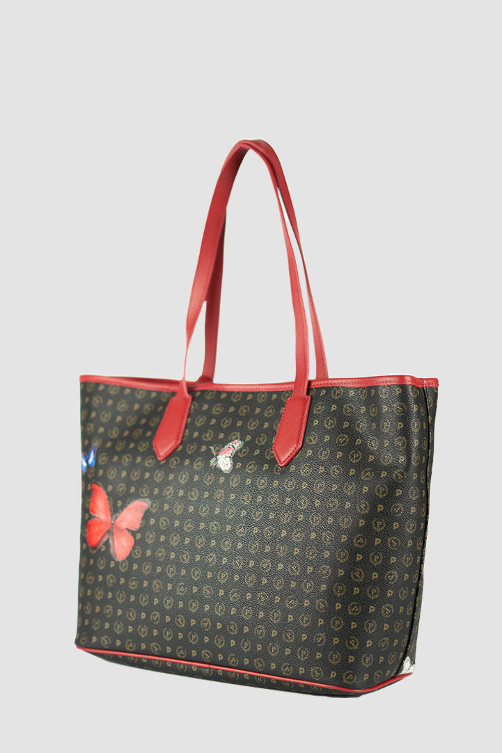 Pollini Shopping Bag Monogram con stampe vista di traverso 3/4