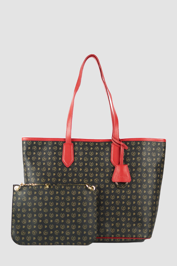 Pollini Shopping Bag Monogram vista frontale con clutch esposta