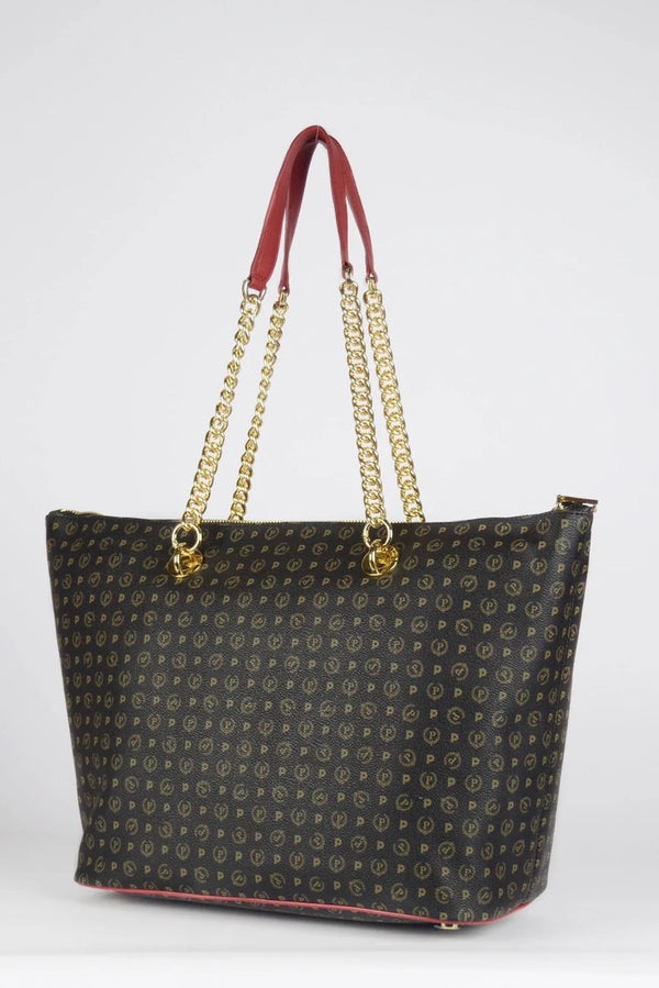 Pollini Shopping bag con doppio manico vista di traverso 3/4 con manici a catena inseriti